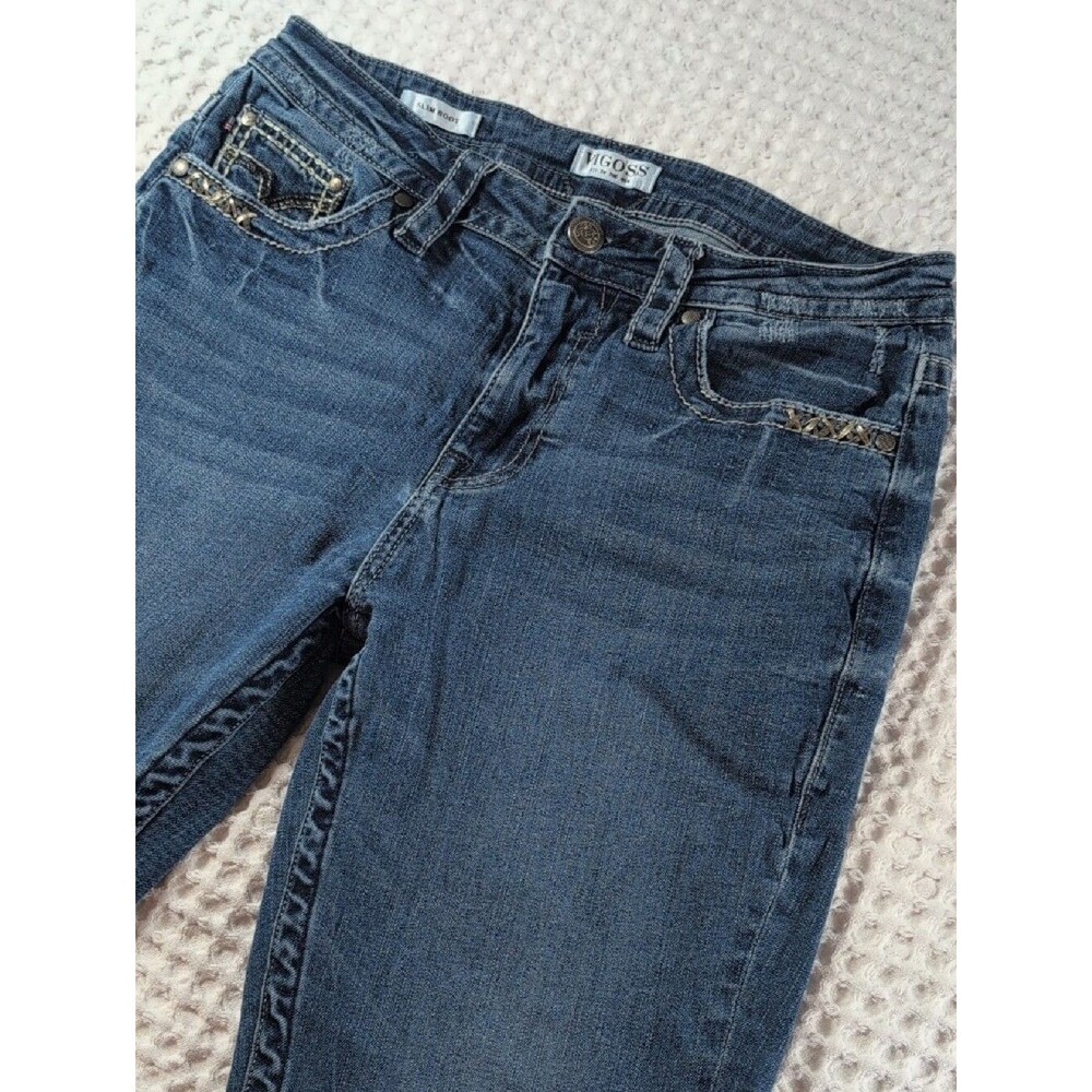 Vigoss Y2K Blue Slim Boot Jeans  Embellished Pockets Size 10 Western